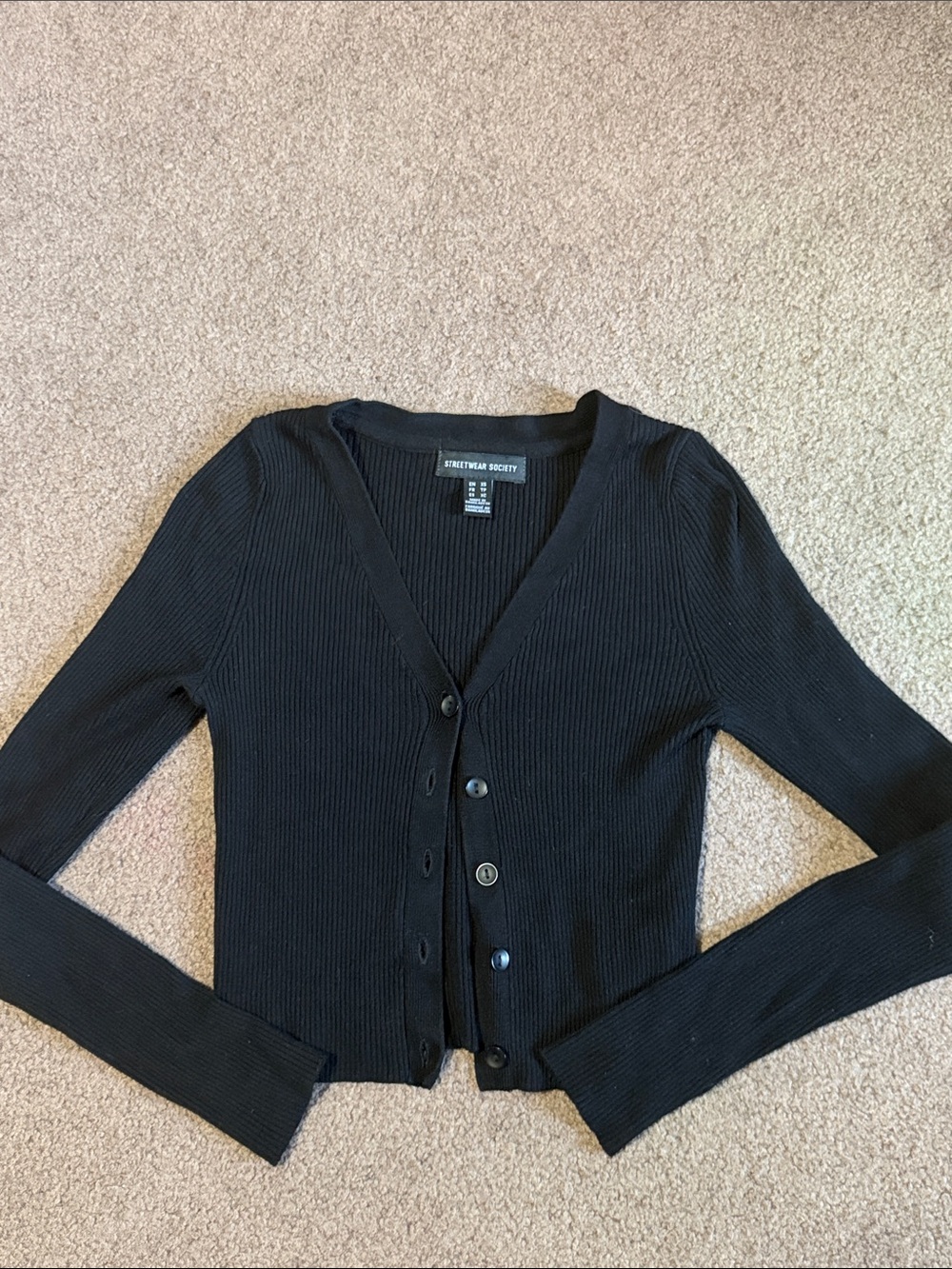 Streetwear Society Black Ribbed V-Neck Buttoned Cardigan Top